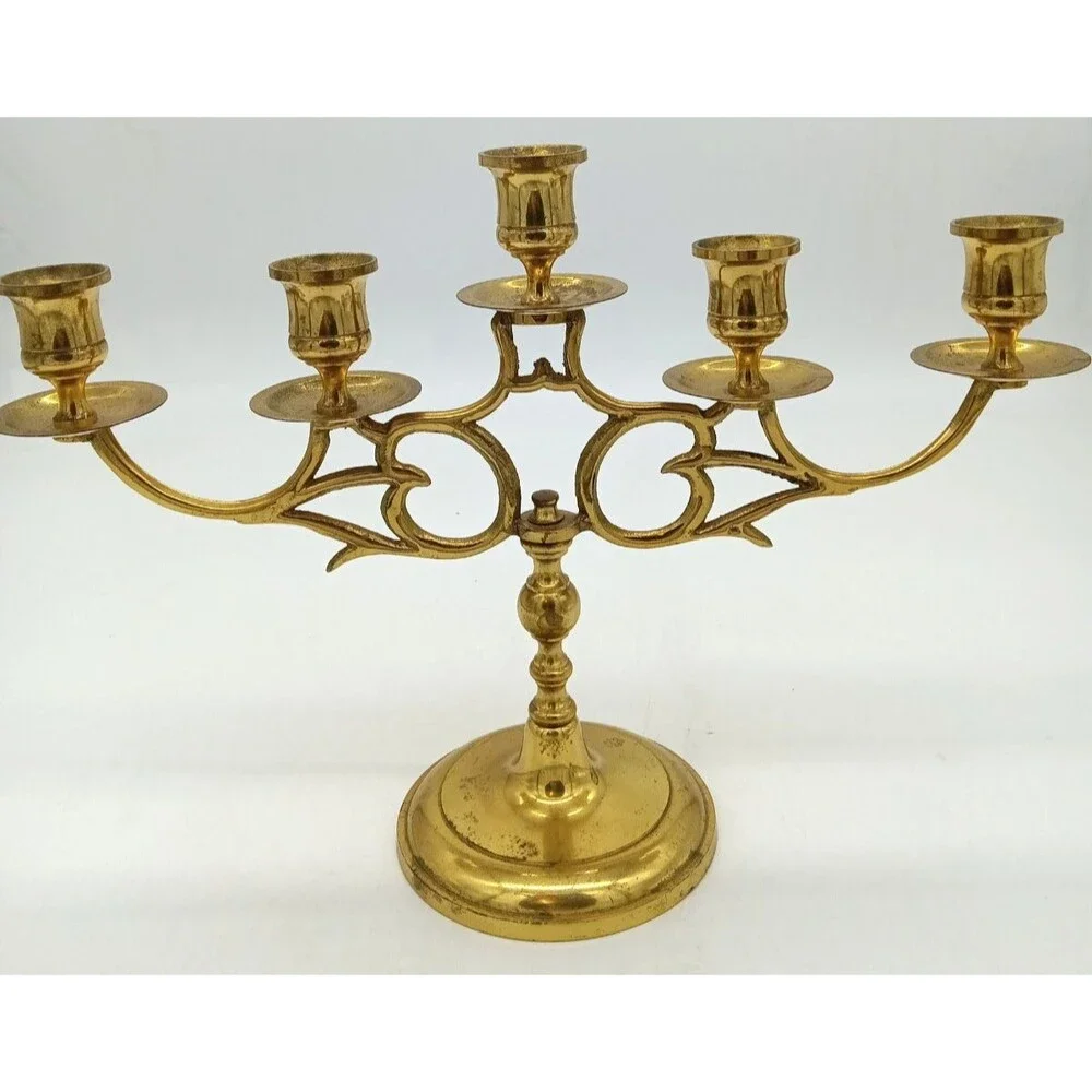 Vintage Brass 5 Arm Ornate Victorian Candelabra Japan 9X12.5